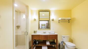 Shower, free toiletries, hair dryer, bathrobes