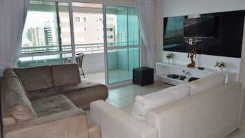 Grand Apartment, 3 Bedrooms, Sea View | Living area | LED TV