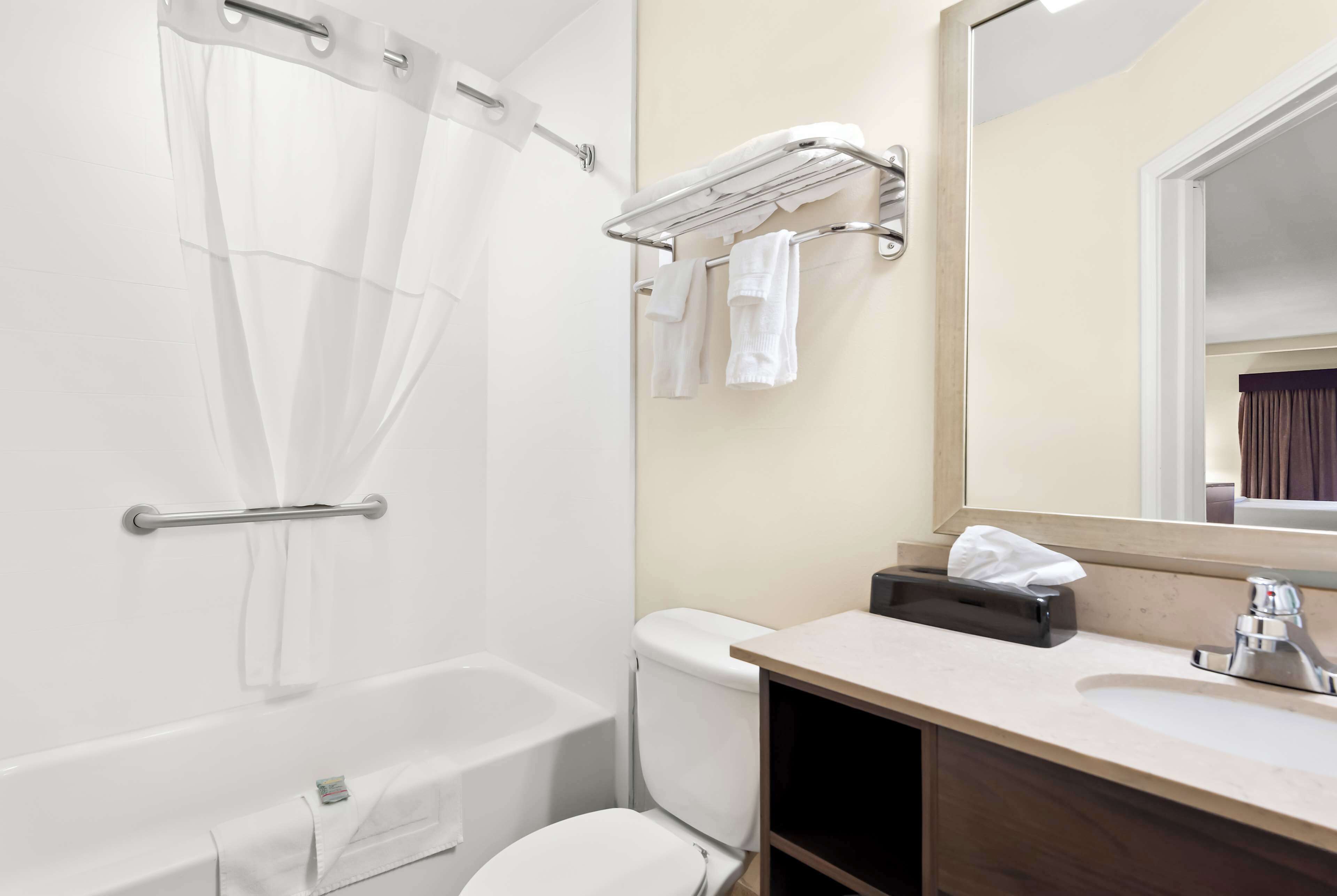 combined shower/bathtub, hair dryer, towels