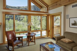 Luxury Condo, 2 Bedrooms, Pool Access, River View (Hot tub access) | Living area | Flat-screen TV, fireplace - The Lodge at Canyon River Ranch (Ellensburg)