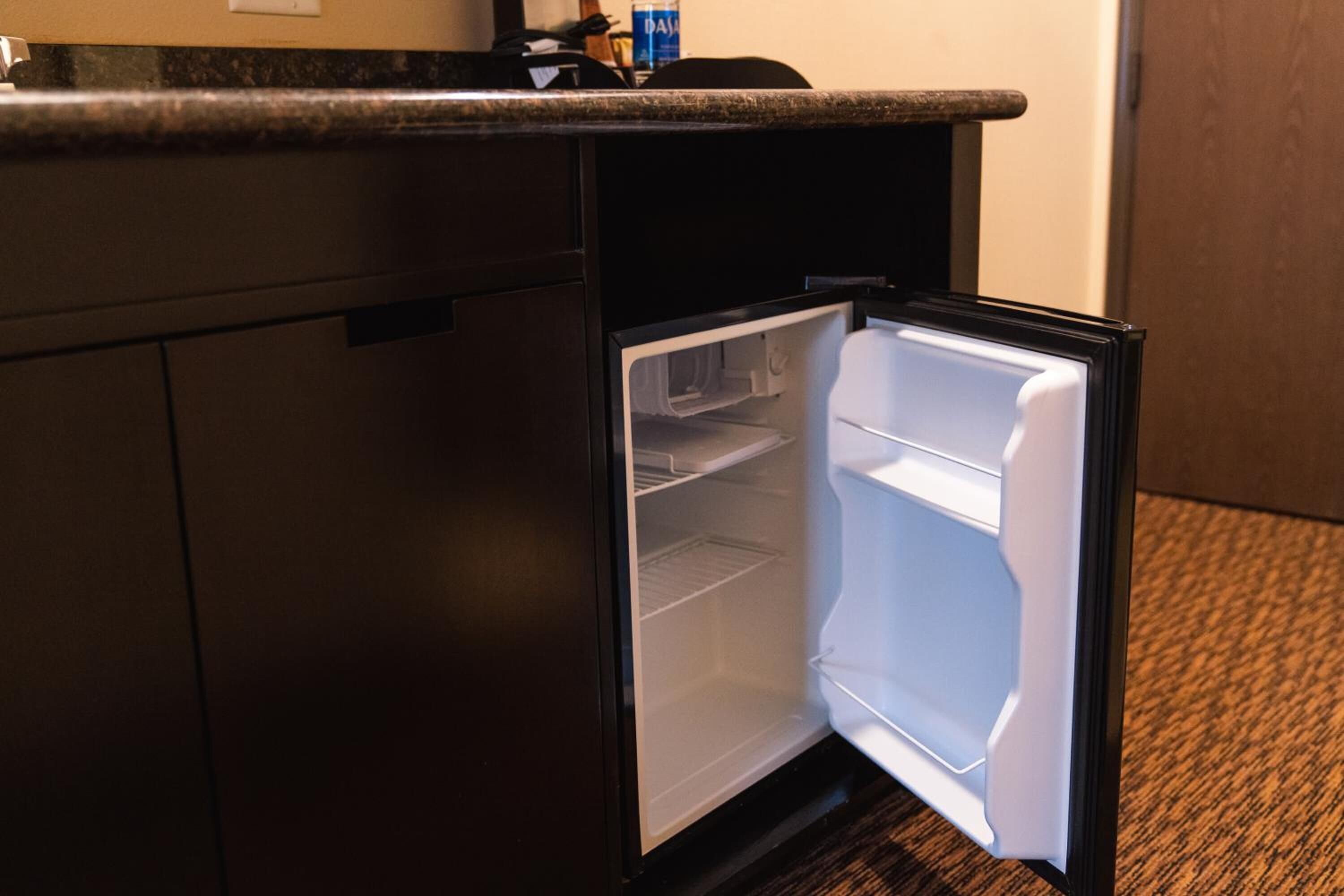 mini-fridge, microwave, coffee/tea maker