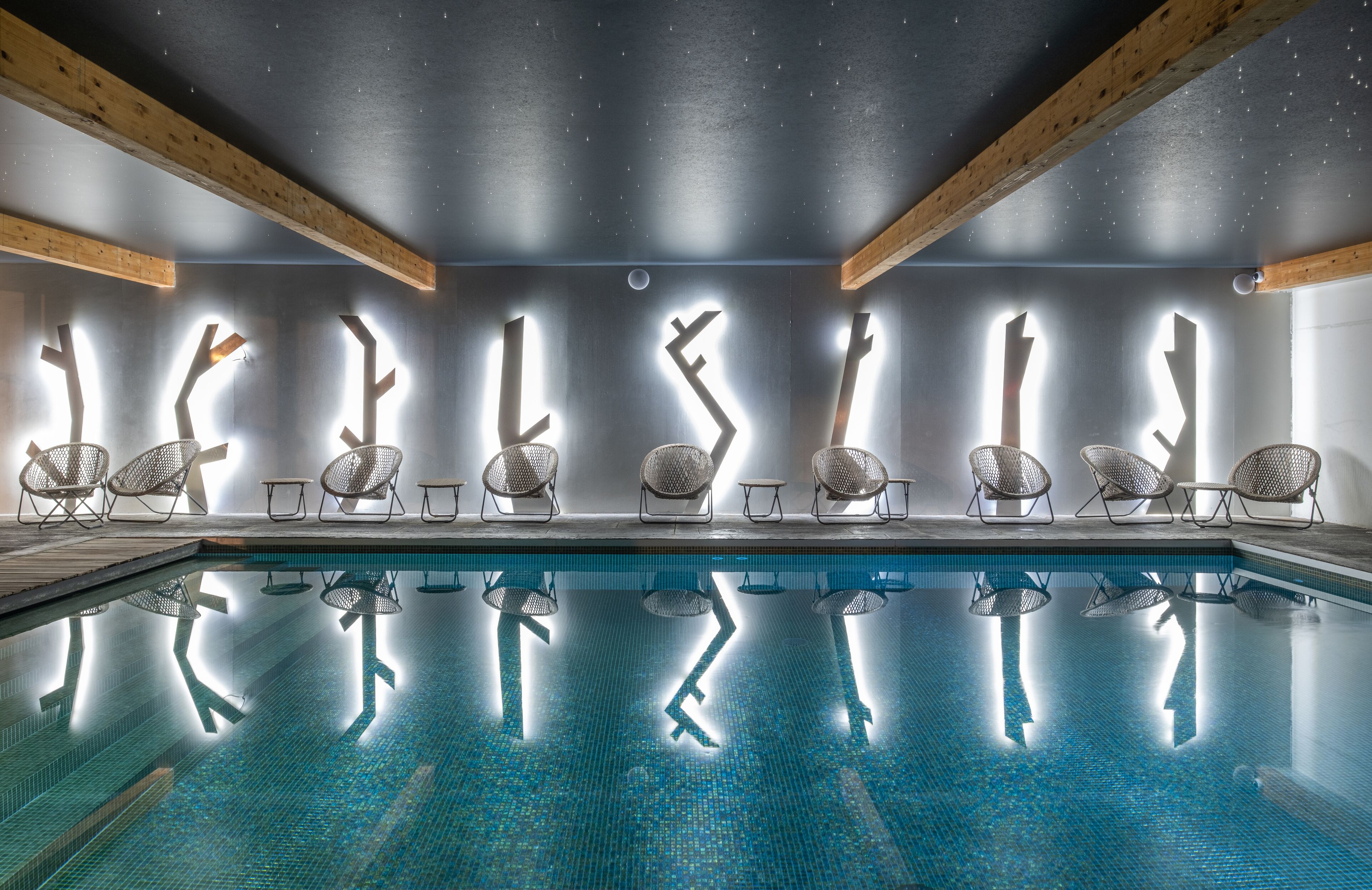 indoor pool, pool loungers