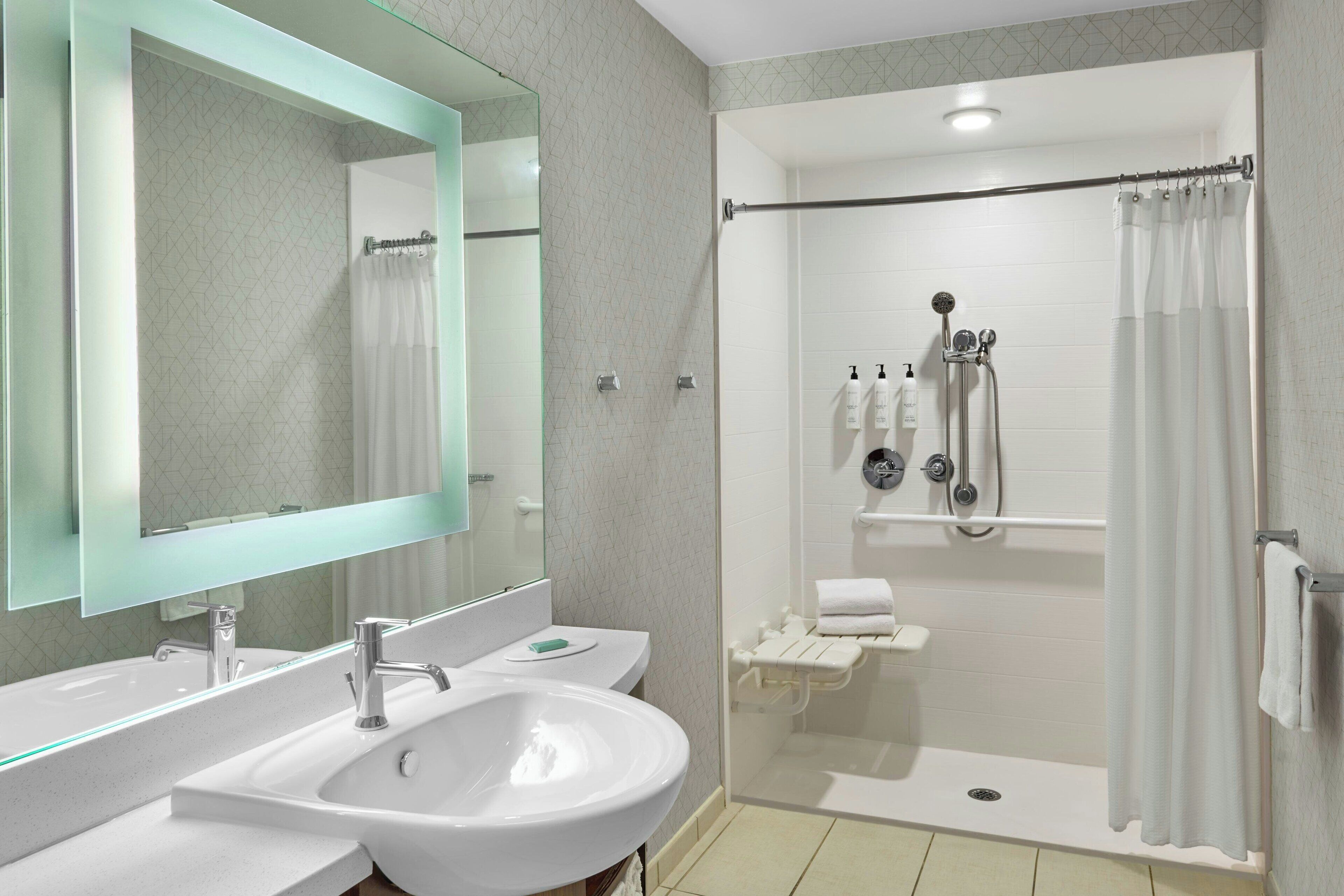 studio, 1 king bed with sofa bed, non smoking (mobility accessible, roll-in shower) | bathroom | free toiletries, hair dryer, towels, soap