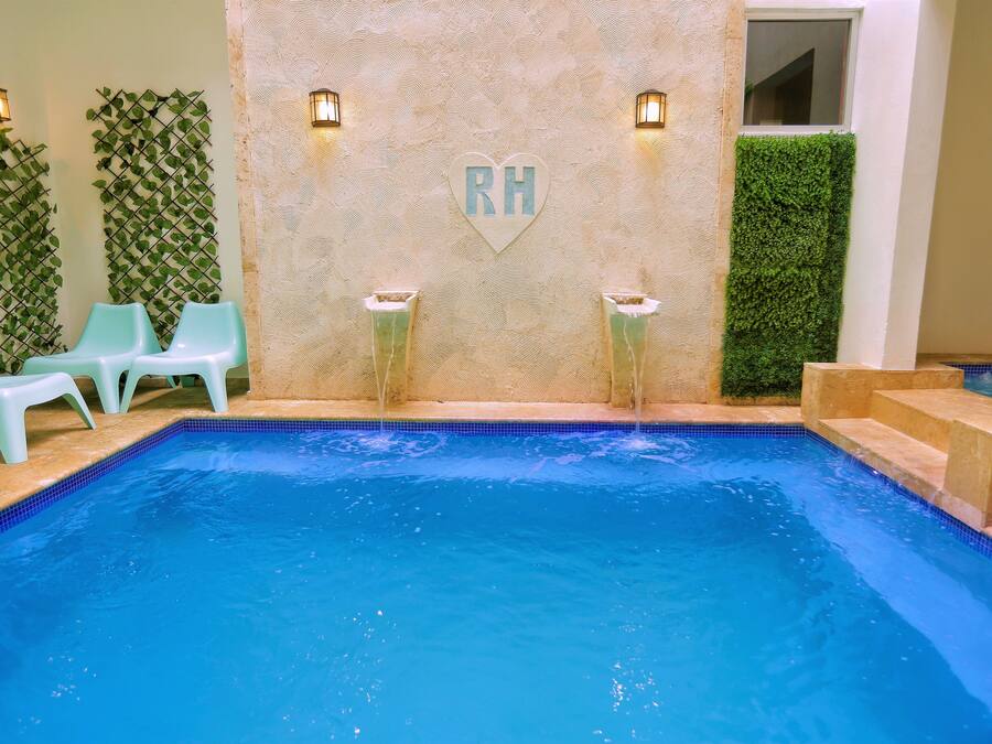 Indoor pool, outdoor pool, open 9 AM to 8 PM, pool loungers