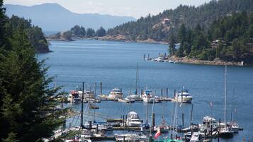 Enjoy waterfront views and a serene natural setting surrounded by lush greenery and rolling hills.