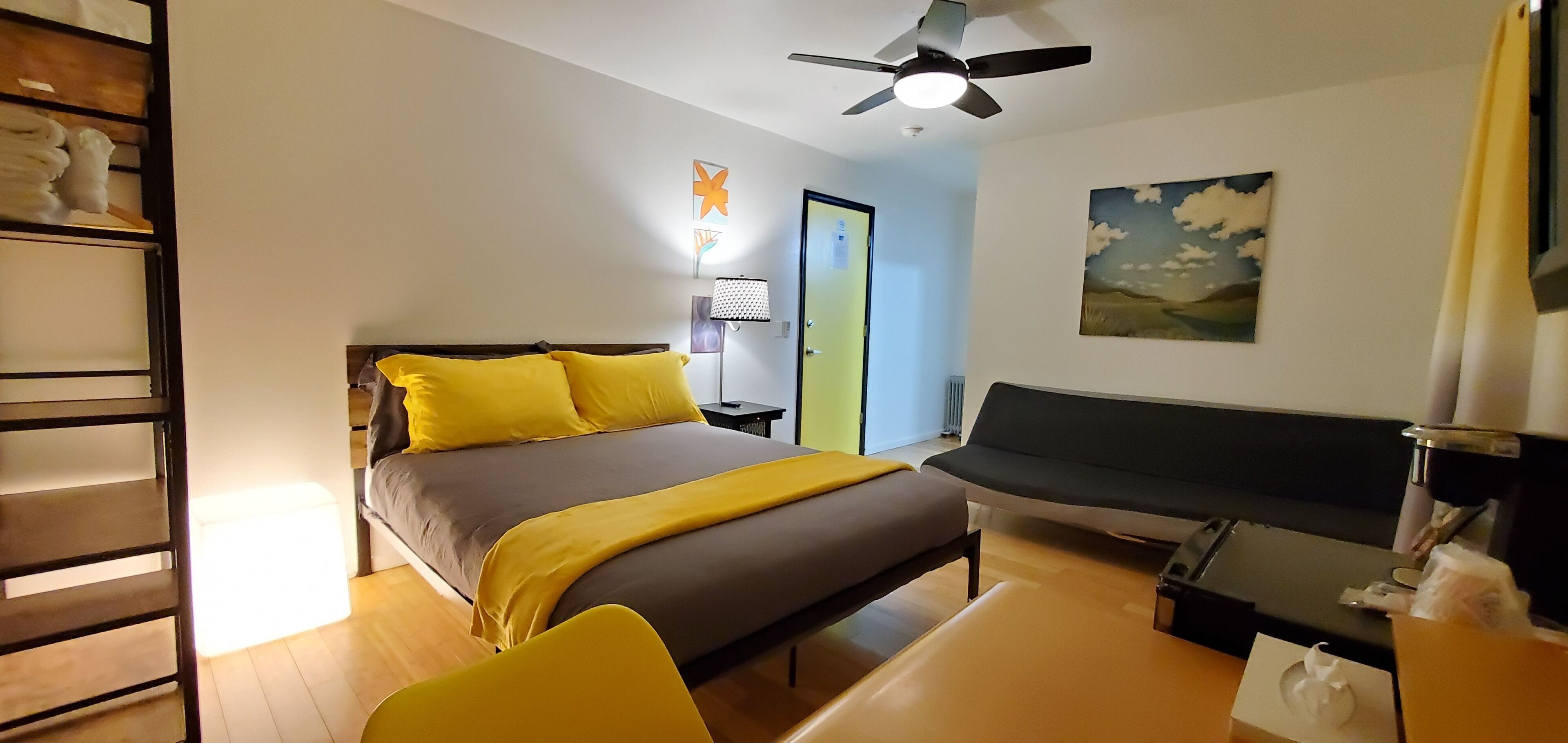 Desk, blackout curtains, iron/ironing board, free WiFi