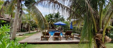 Outdoor pool, pool loungers