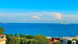 A coastal view with a large body of water, ships, and buildings in the foreground. - Hotel Rose Bouquets (Istanbul)