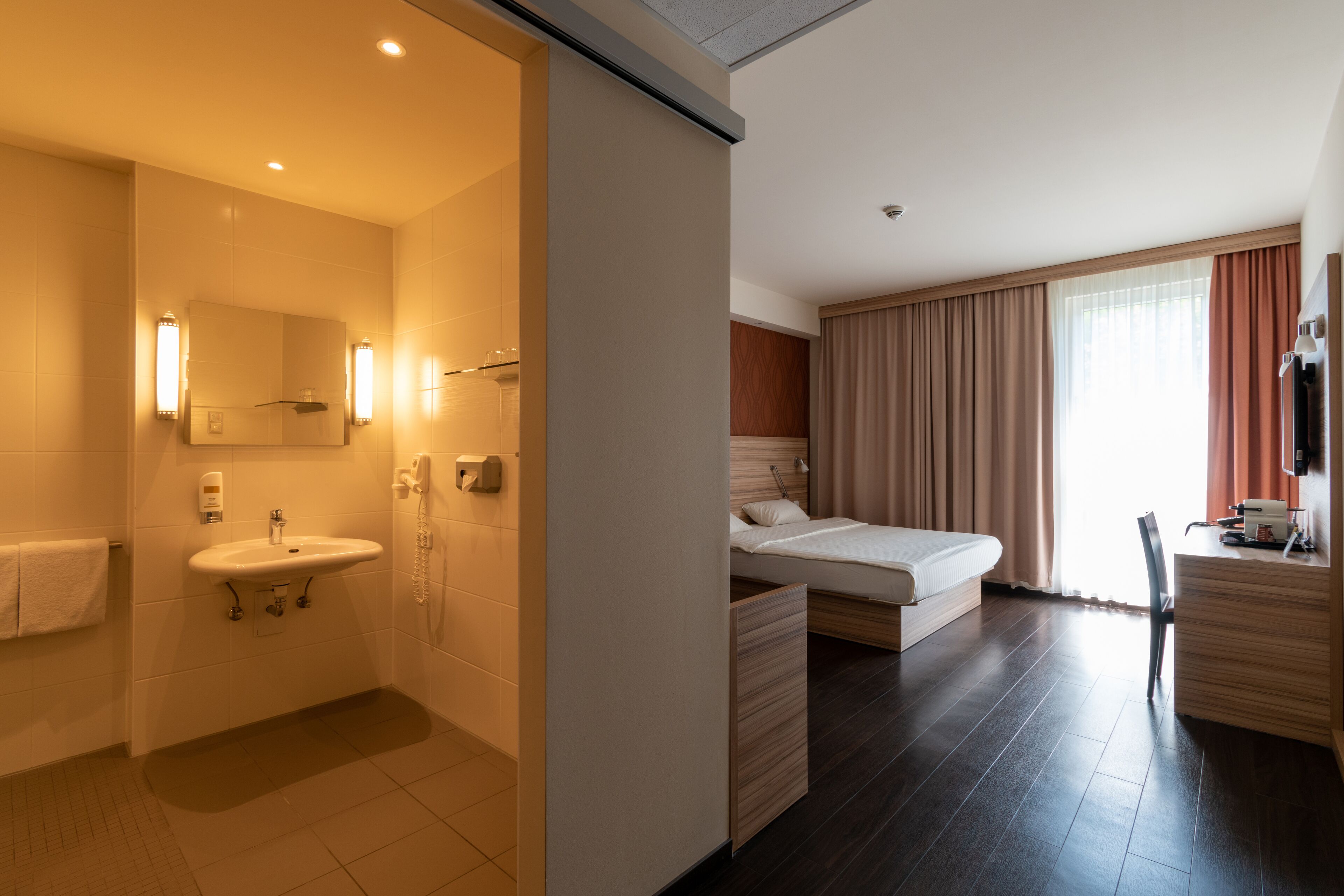 superior room, accessible | bathroom | shower, free toiletries, hair dryer, heated floors