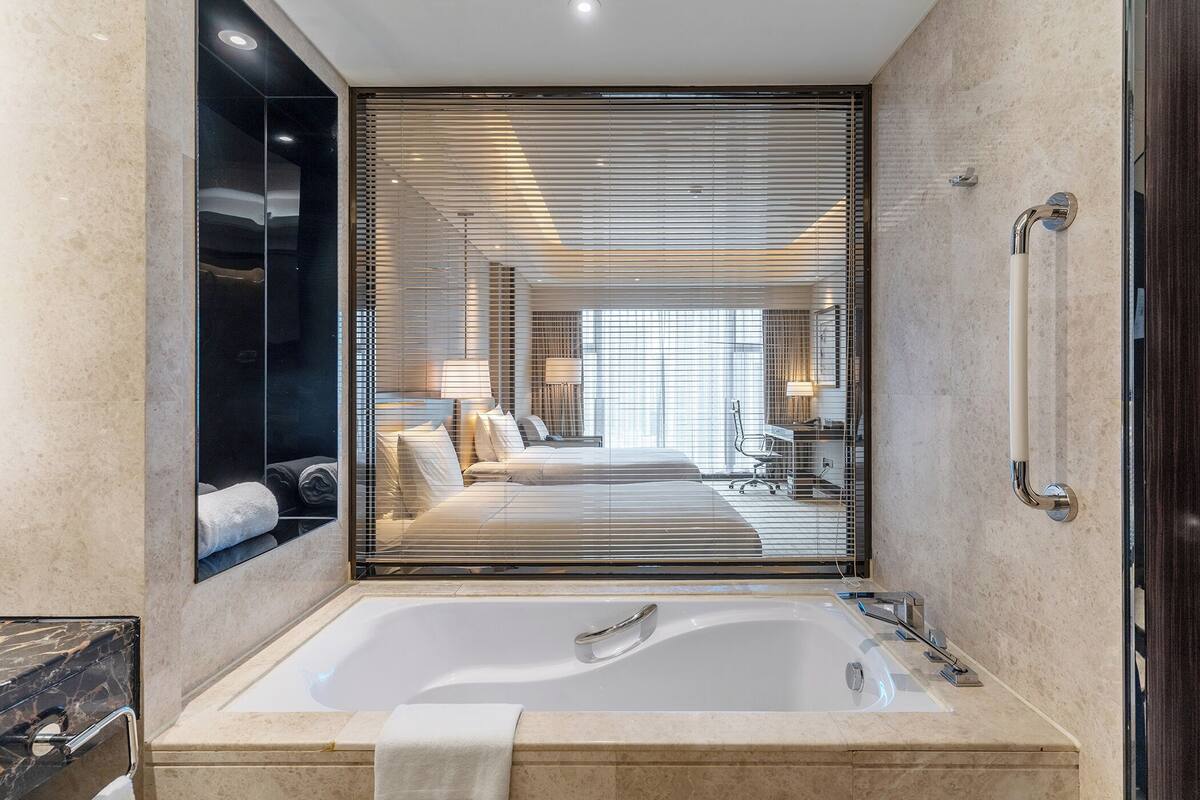 economy twin room | bathroom | separate bathtub and shower, deep-soaking bathtub, rainfall showerhead