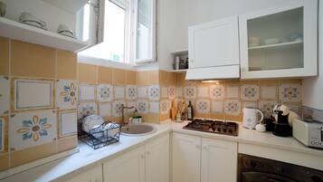 Superior Apartment | Private kitchen | Shared fridge, electric kettle, cookware/dishes/utensils, dining tables