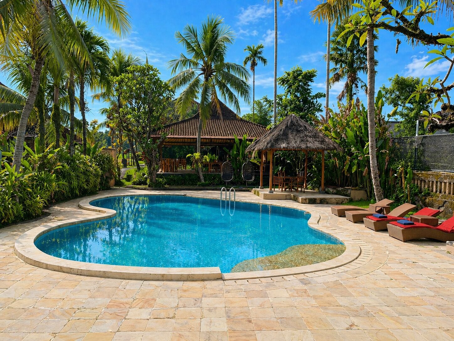 Outdoor pool, open 7:00 AM to 10:00 PM, sun loungers