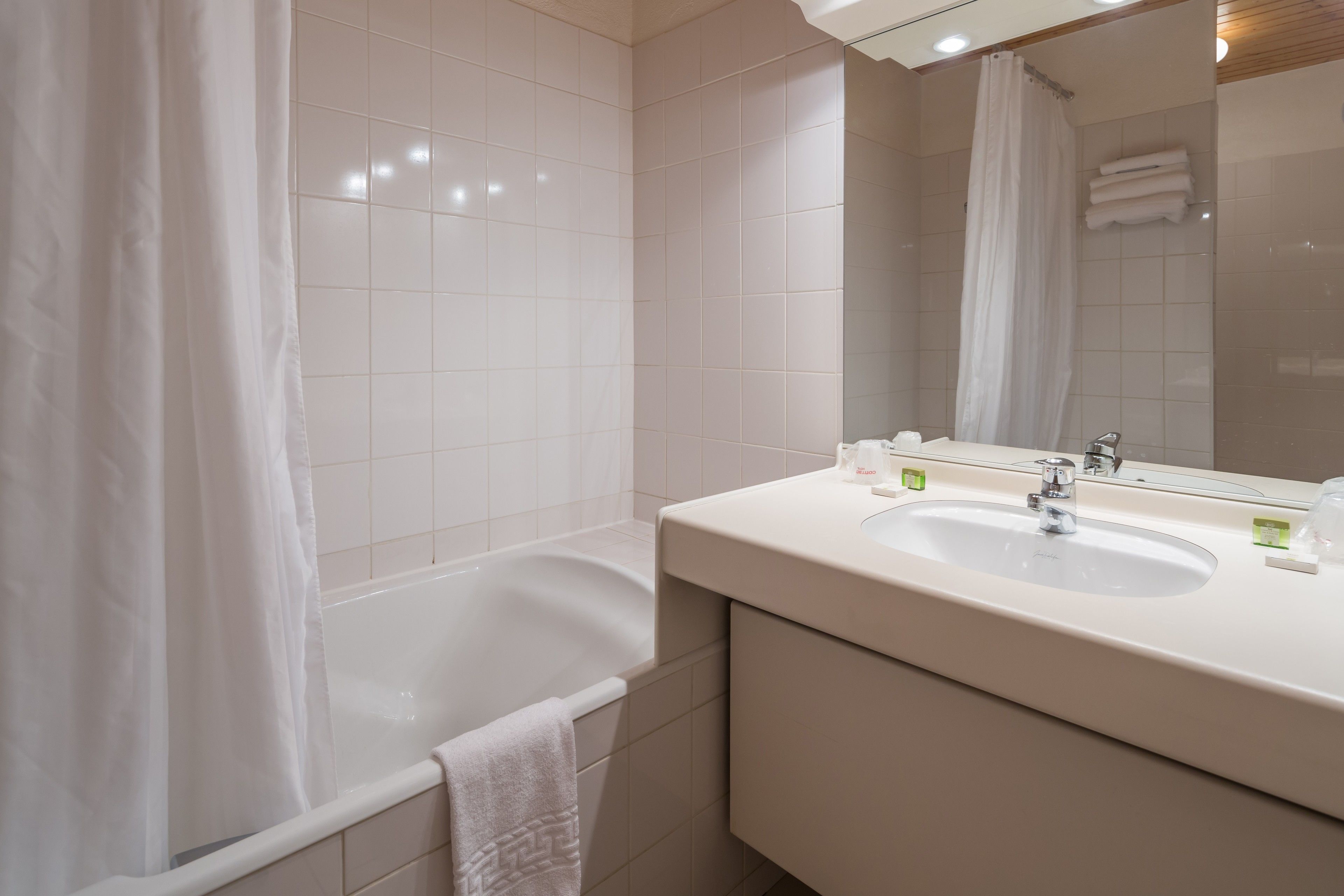 free toiletries, hair dryer, towels