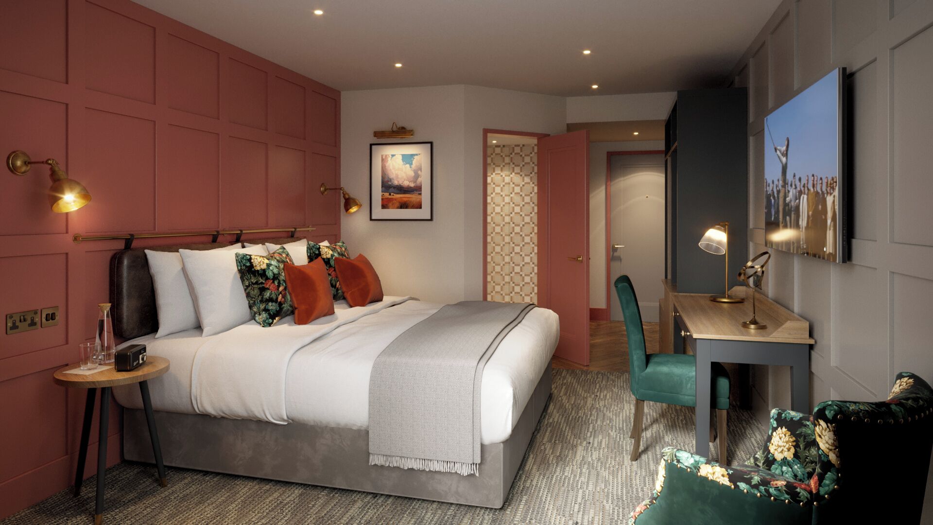 Combined shower/bathtub, towels