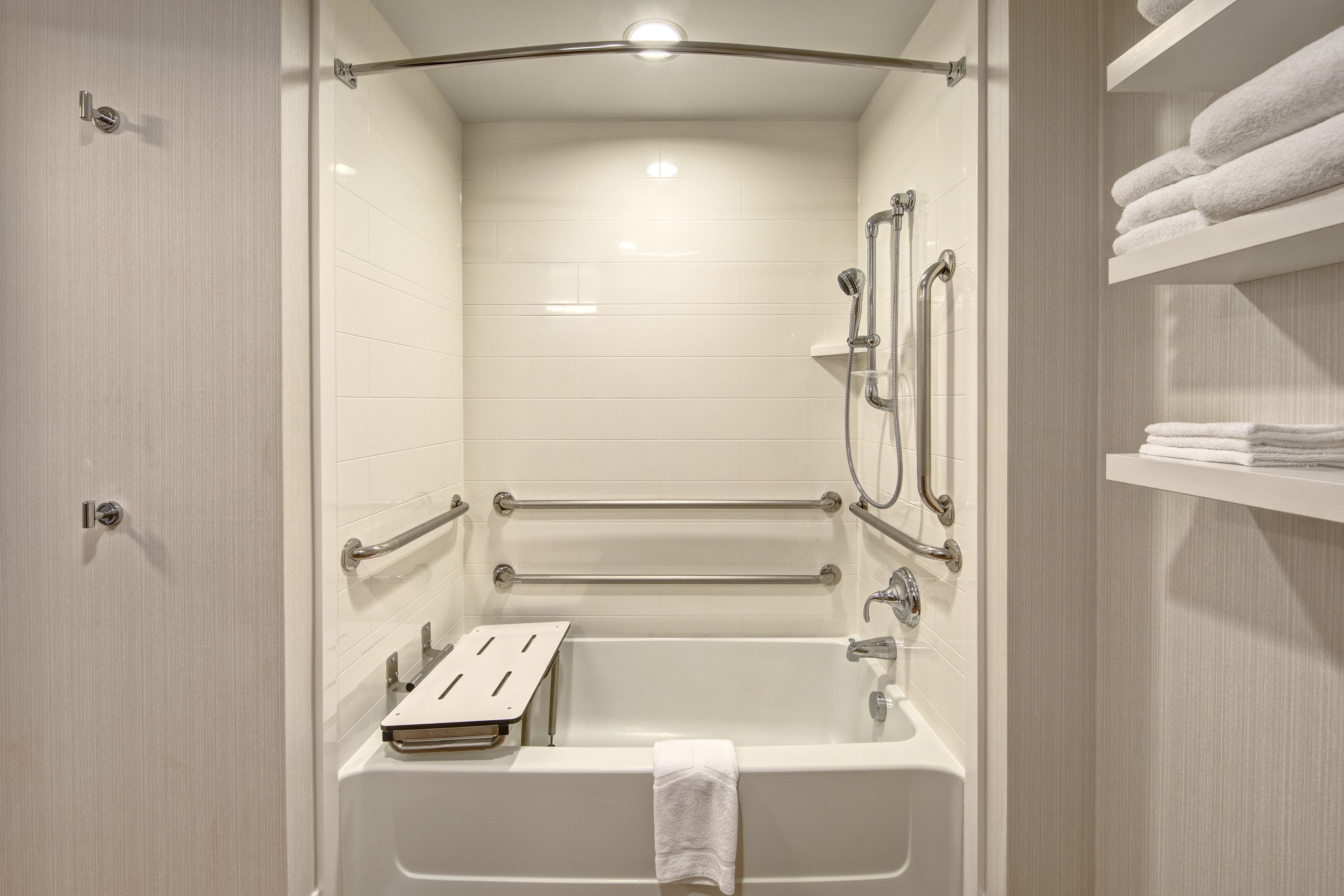 2 queen beds, mobility accessible room | bathroom | combined shower/bathtub, free toiletries, hair dryer, towels