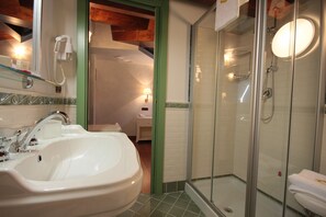 Shower, free toiletries, hair dryer, bathrobes