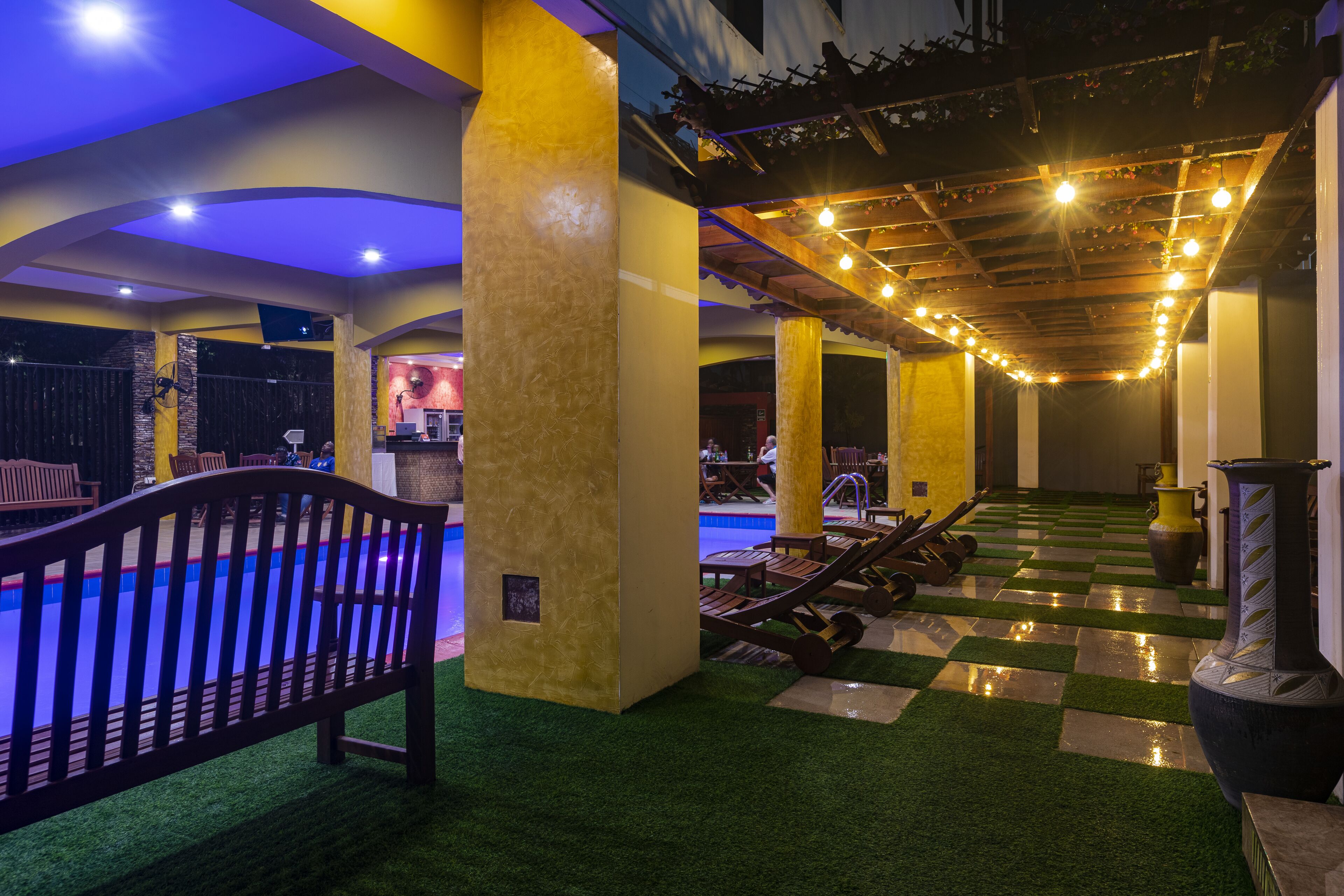 Indoor pool, outdoor pool, pool umbrellas, sun loungers