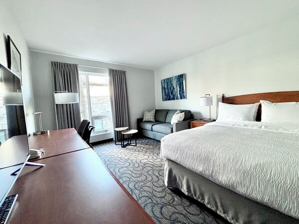 Chambre, 1 grand lit et 1 canapé-lit | Bureau, rideaux d’obscurcissement, fer et planche à repasser