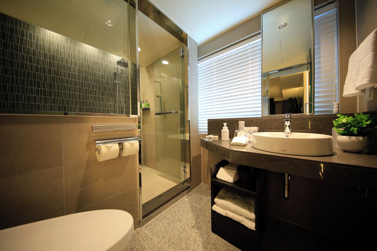 casual double (no window) | bathroom | separate bathtub and shower, deep-soaking bathtub, rainfall showerhead