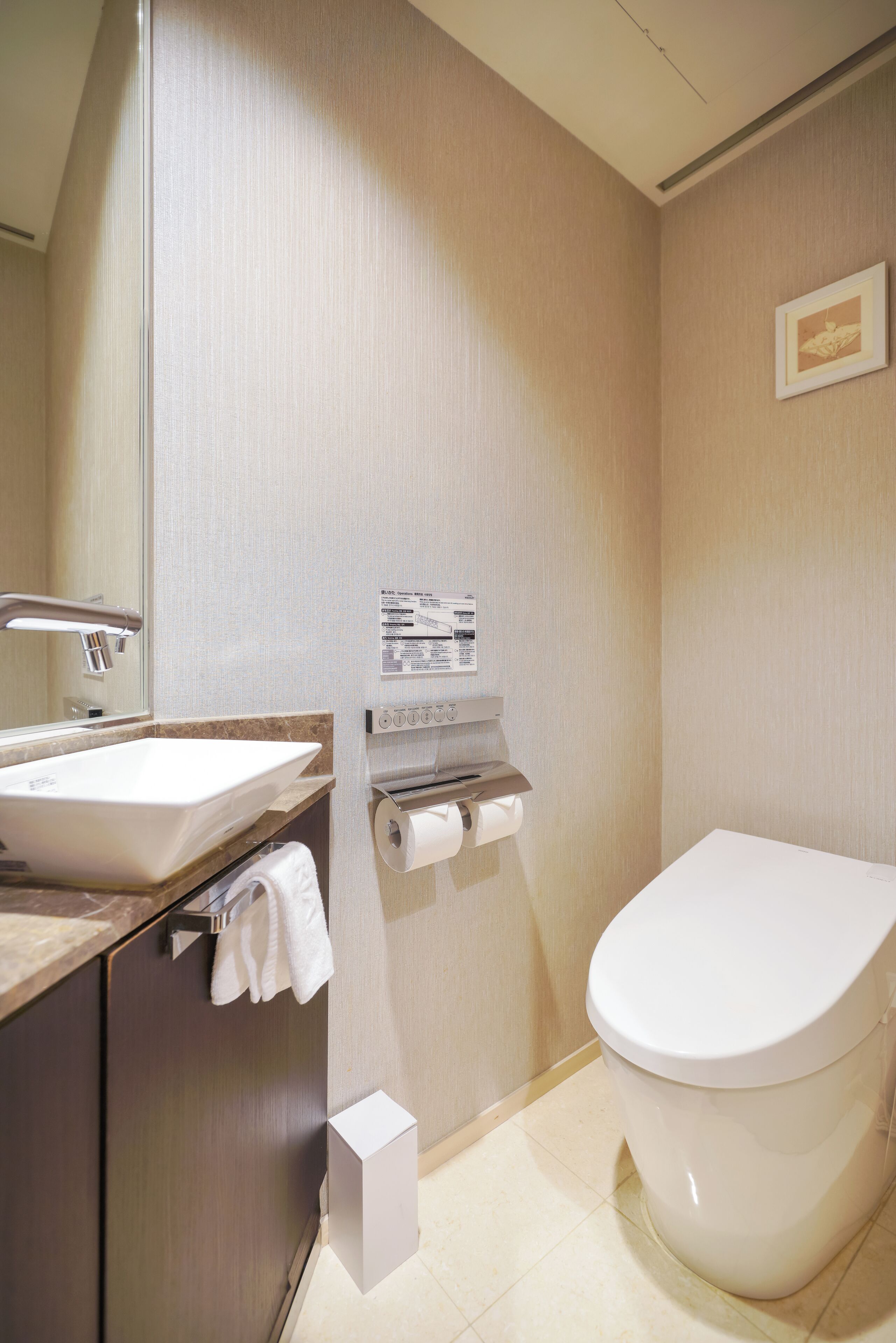 A bathroom with a sink, mirror, toilet, and towel rack.
