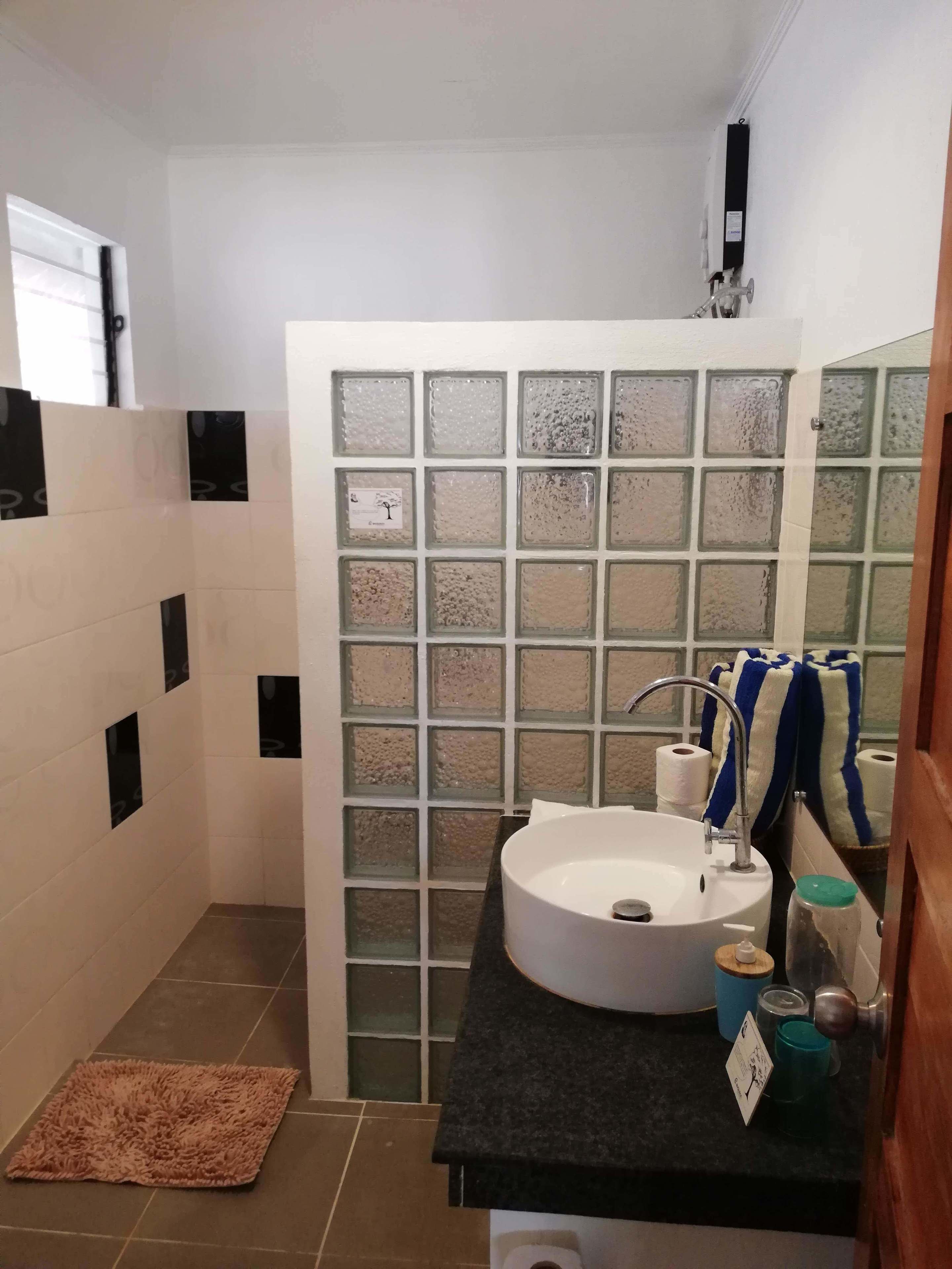 ocean deluxe ac | bathroom | shower, hydromassage showerhead, towels