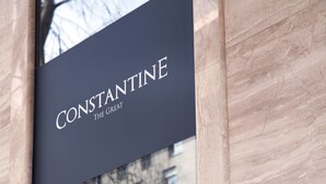 A sign with the text "Constantine The Great" on a building facade. - Constantine the Great (Belgrade)