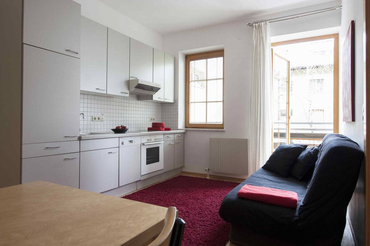 Standard Apartment, 2 Bedrooms, Balcony, Mountain View (Excl. One-time service fee of 80 EUR) | Private kitchen | Coffee/tea maker, fridge, microwave, stovetop