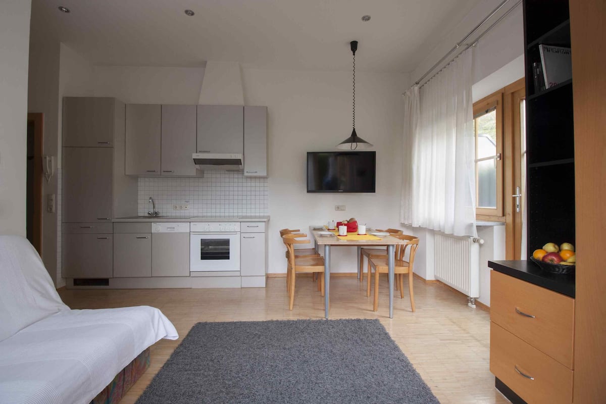 Appartement, 1 chambre, balcon, vue sur la montagne (Excl. One-time service fee of 65 EUR) | Cuisine privée | Réfrigérateur, four à micro-ondes, surface de cuisson, lave-vaisselle