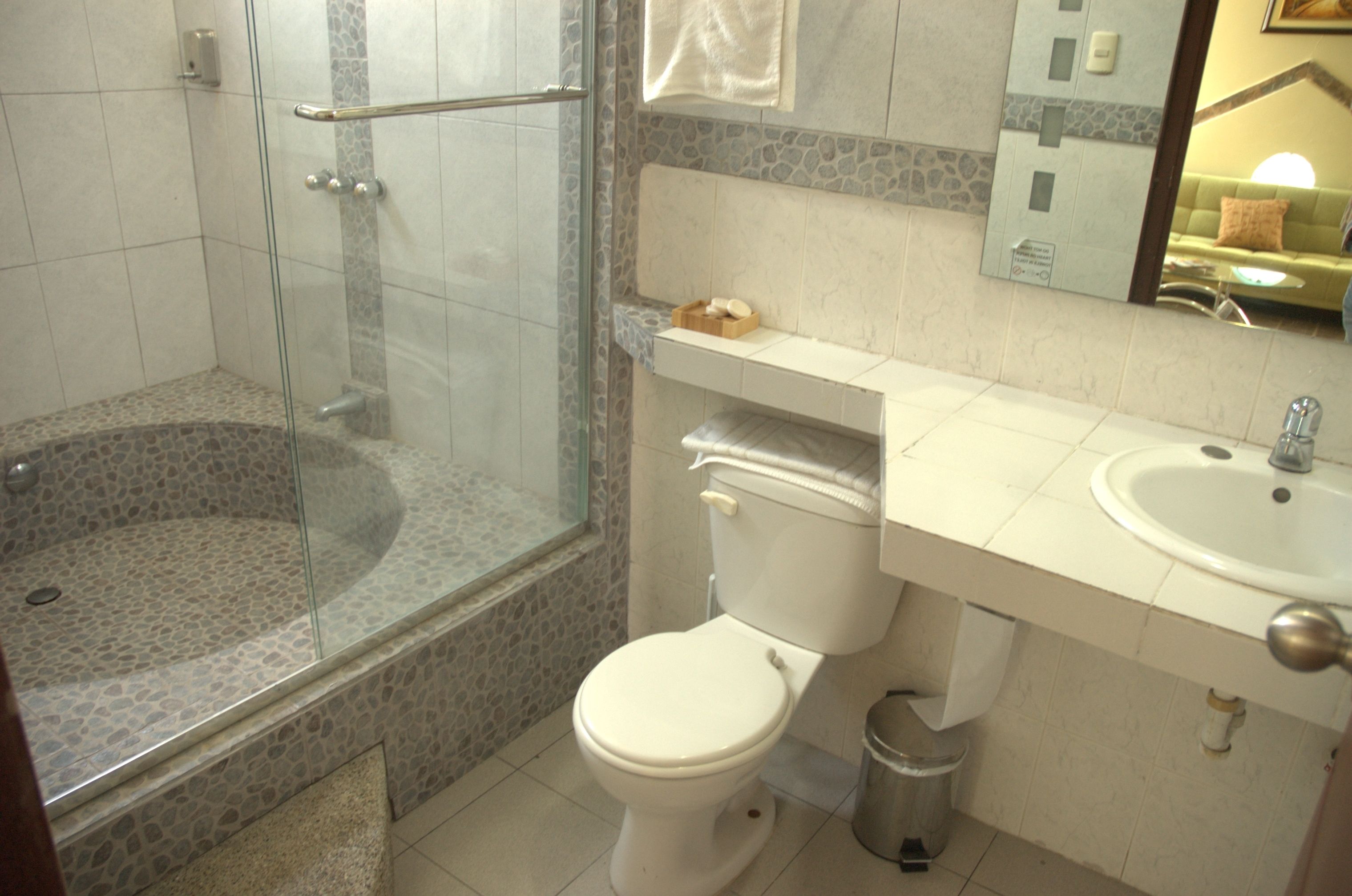 executive suite | bathroom | shower, hair dryer, towels