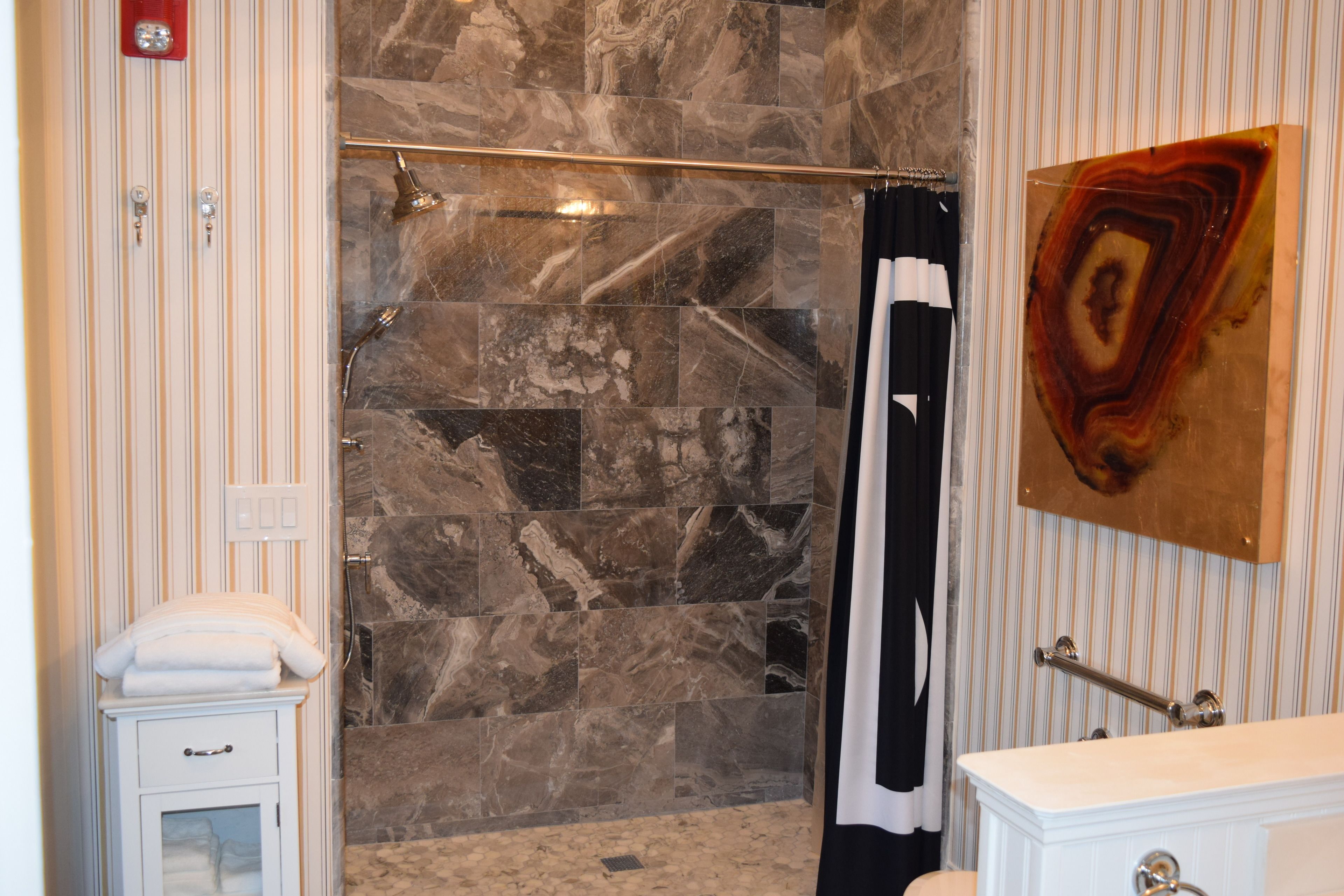 shower, free toiletries, hair dryer, towels