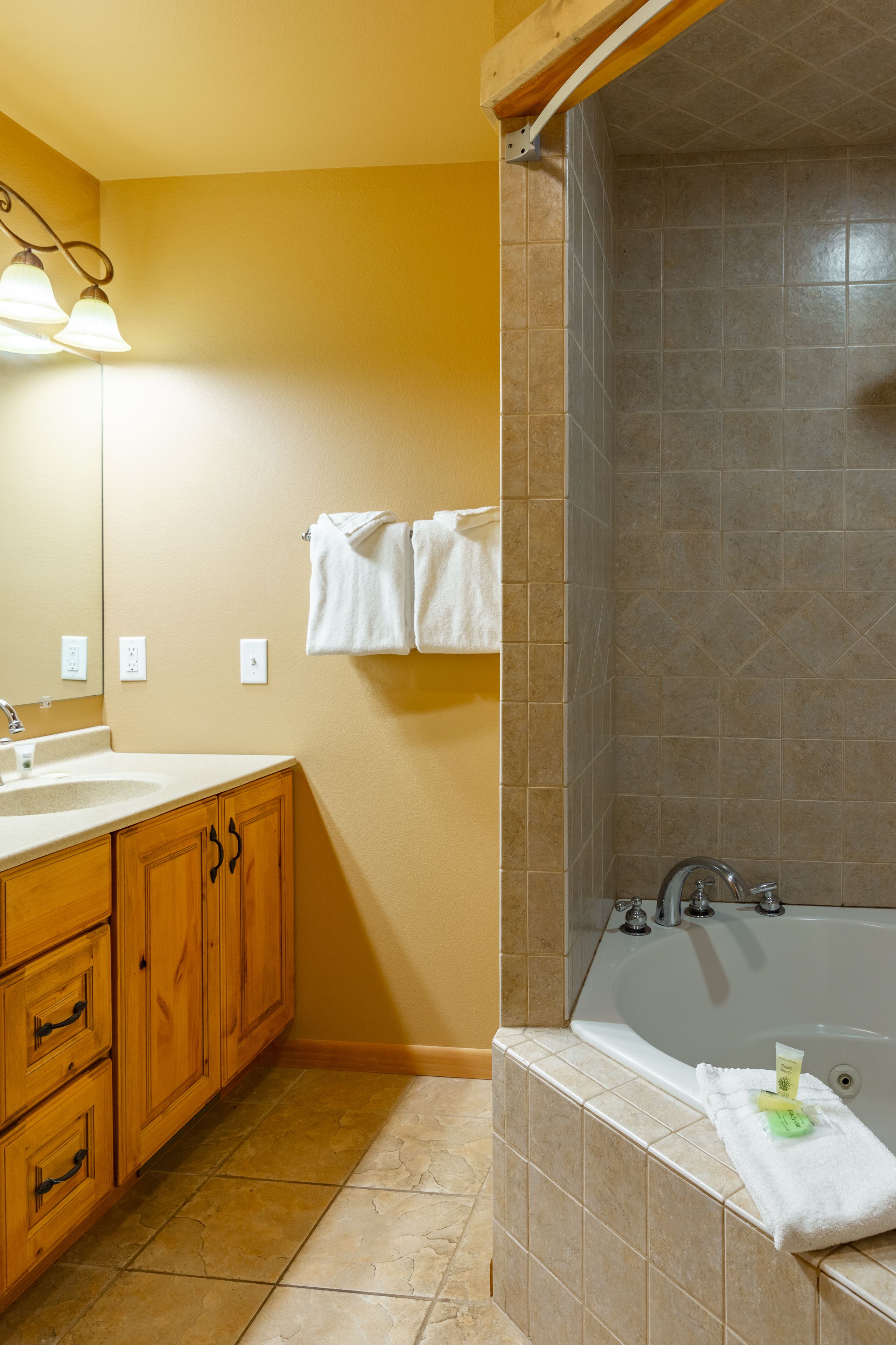 executive cabin, 4 bedrooms, hot tub, mountain view | bathroom | hair dryer, towels