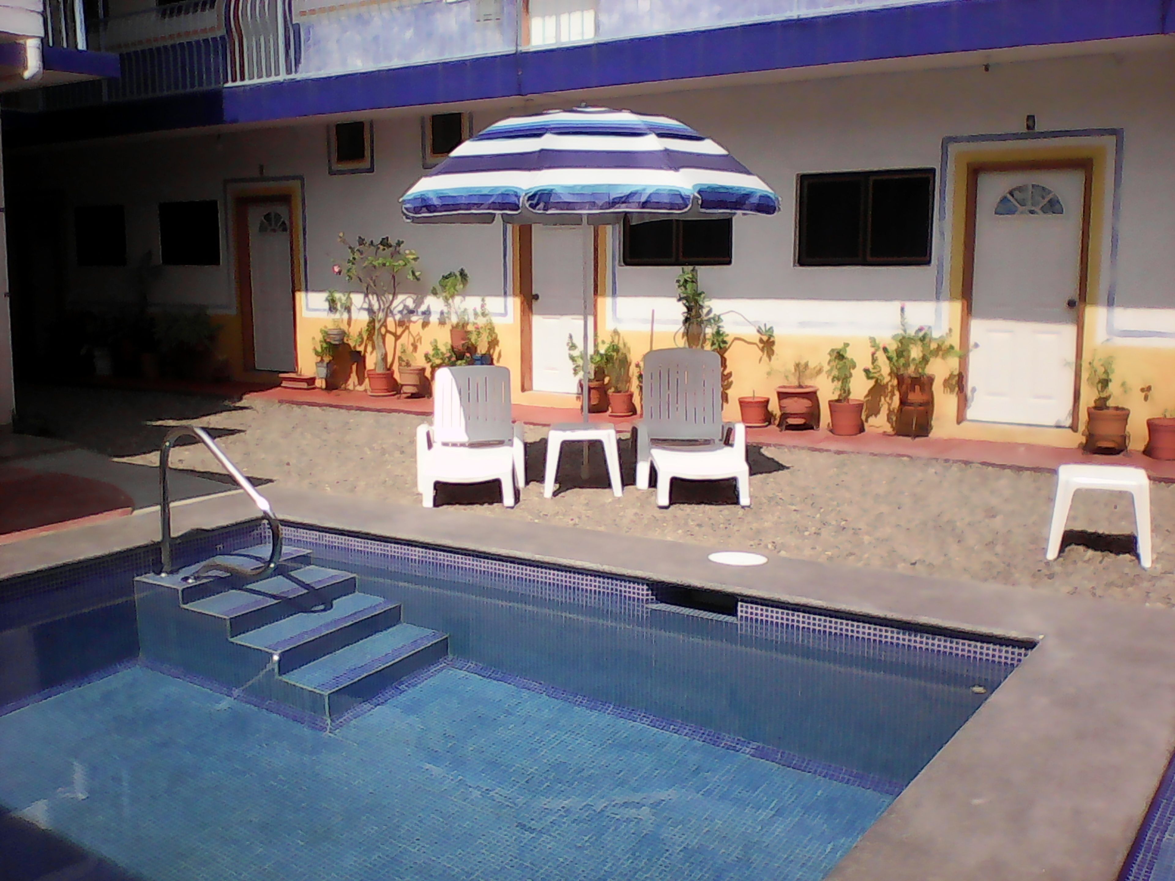 outdoor pool, open 9:00 am to 8:00 pm, pool umbrellas, pool loungers