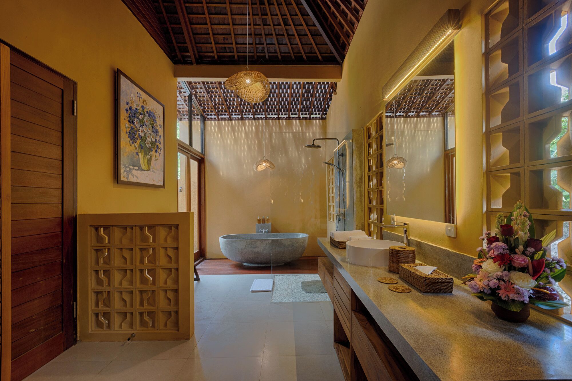 luxury villa, 1 bedroom, pool view (free 1x floating breakfast or minibar) | bathroom | separate bathtub and shower, rainfall showerhead, free toiletries