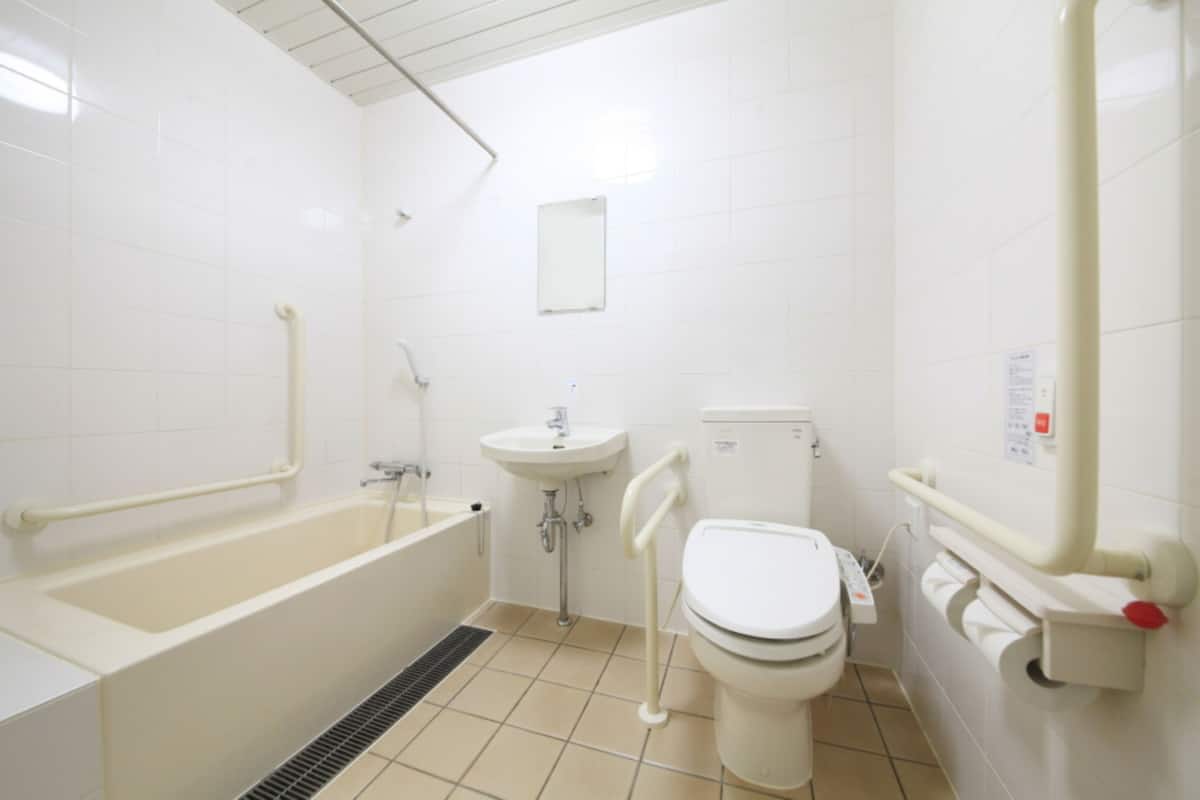 combined shower/bathtub, free toiletries, hair dryer, dressing gowns