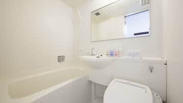 Combined shower/bathtub, free toiletries, hair dryer, bathrobes