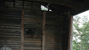 A wooden cabin with a stone hot tub and a metal ladder. - Kirishima Onsen Ryokojin Sanso (Kirishima)