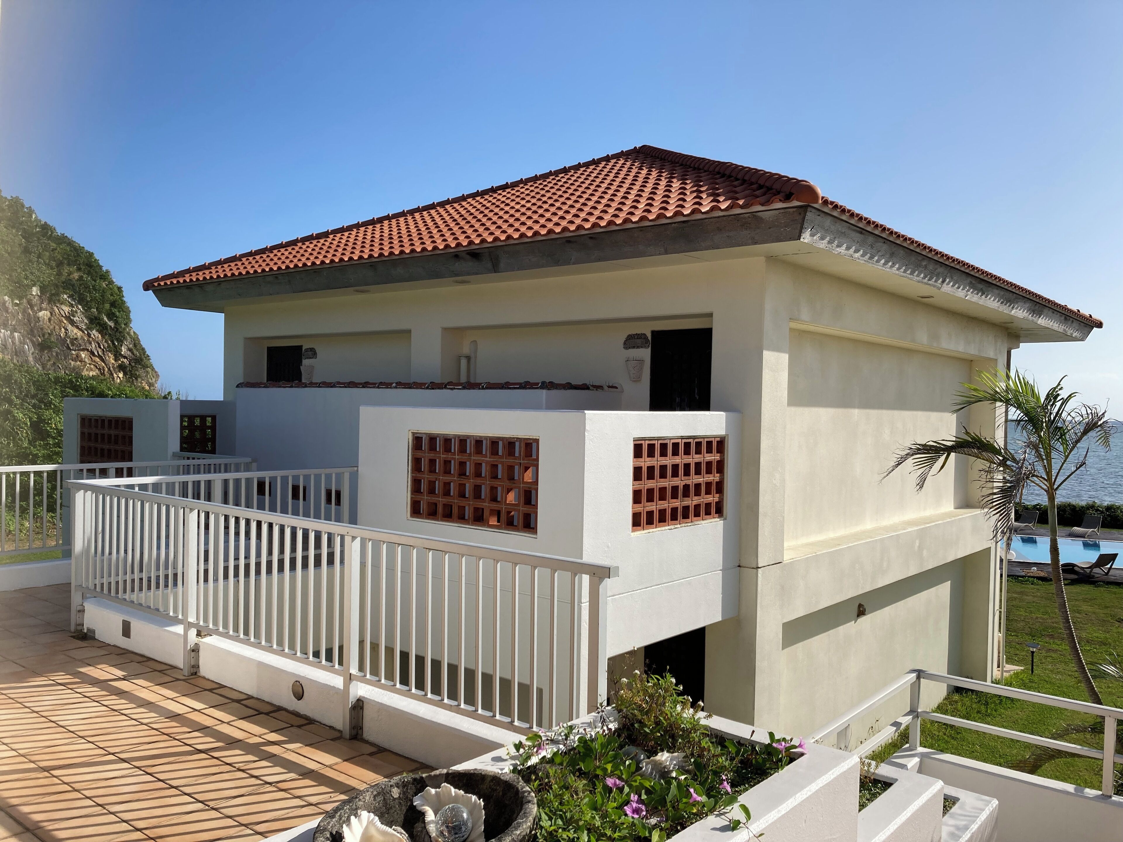 Villa, Terraza, vista al océano | Ropa de cama 