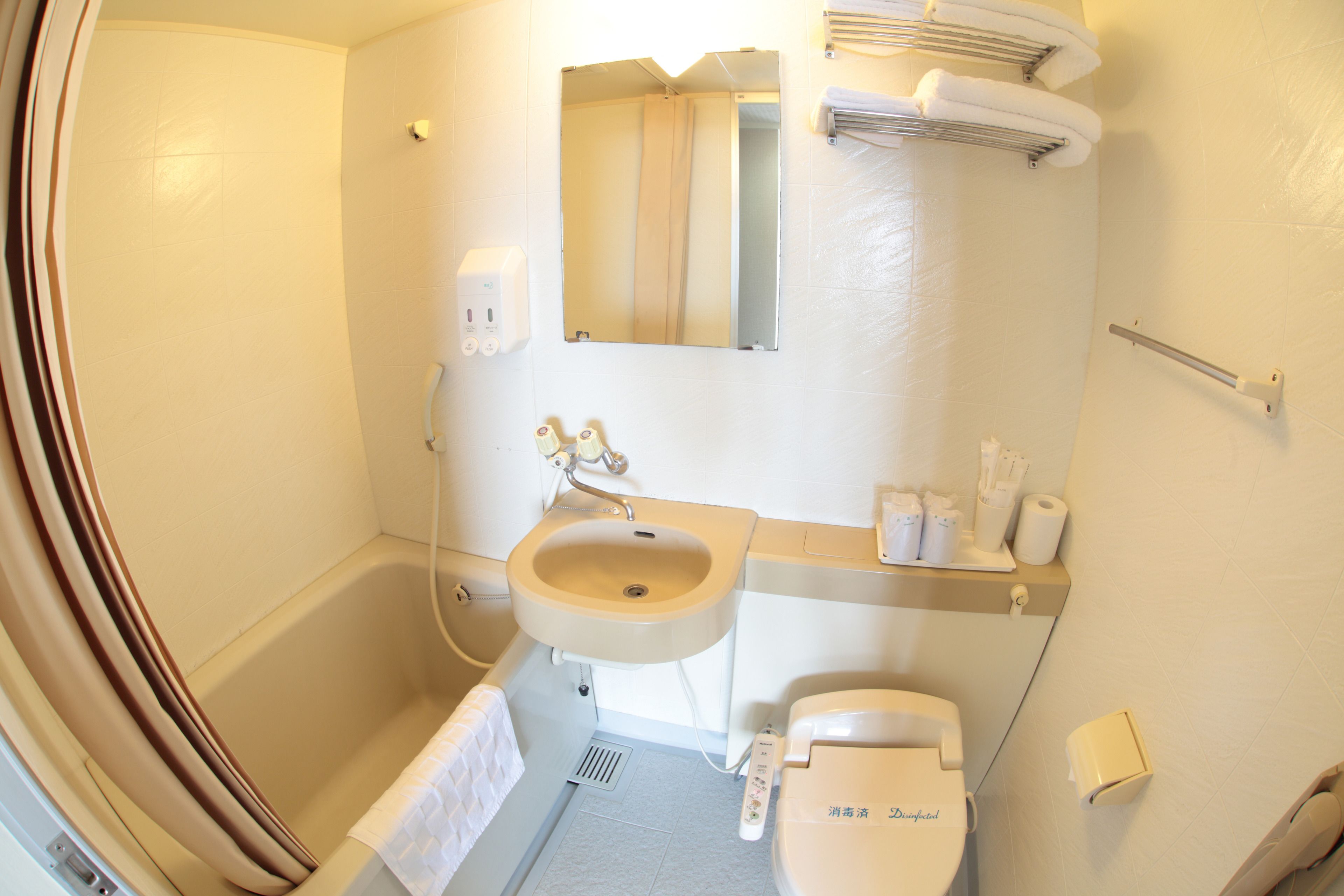 combined shower/bathtub, free toiletries, hair dryer, bathrobes