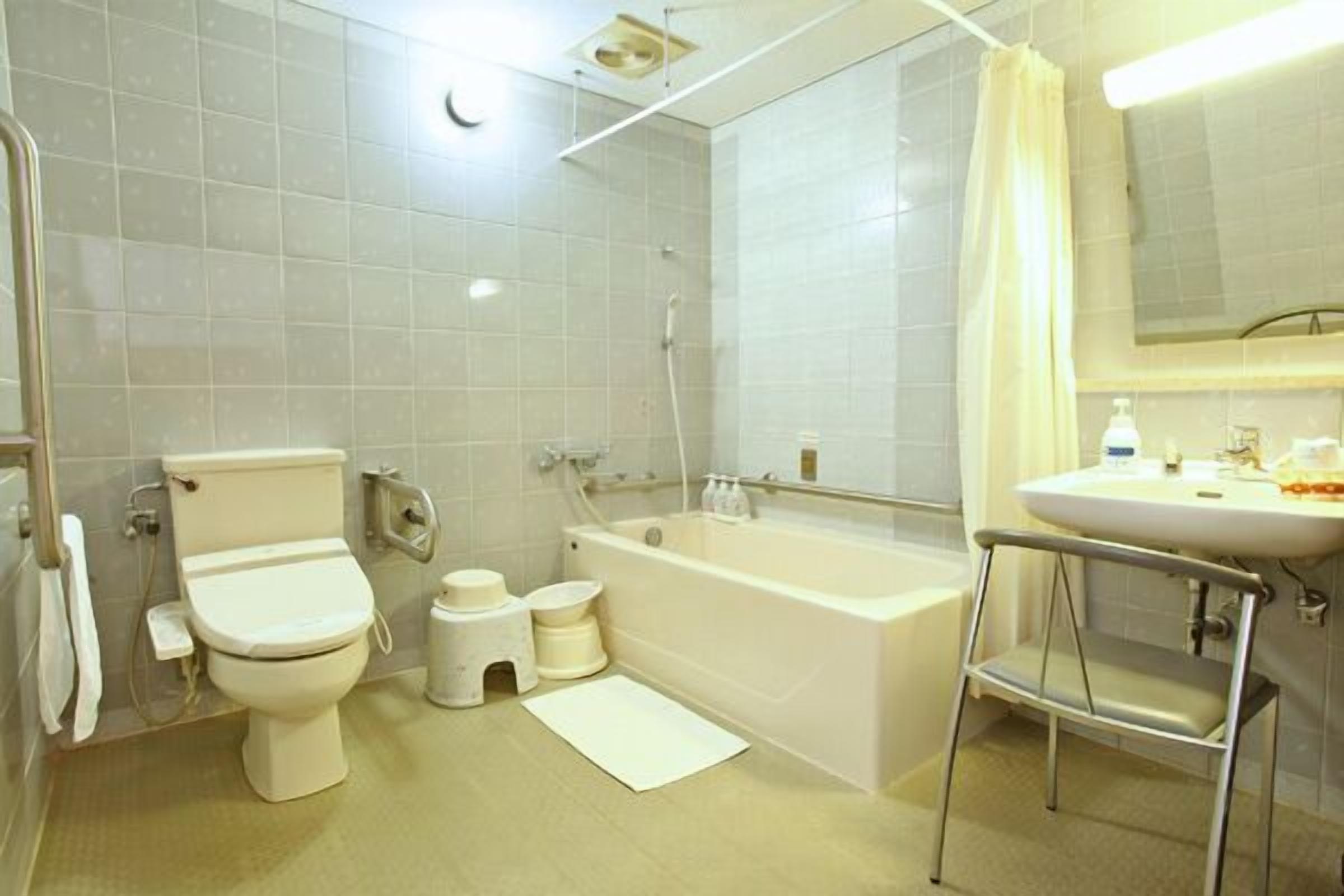 free toiletries, hair dryer, electronic bidet, towels