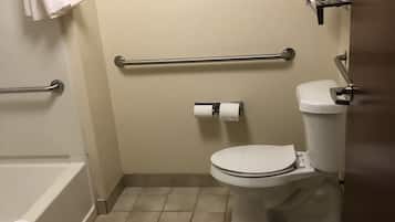 Basic Room, 1 King Bed, Accessible, Non Smoking | Bathroom | Combined shower/tub, hair dryer, towels
