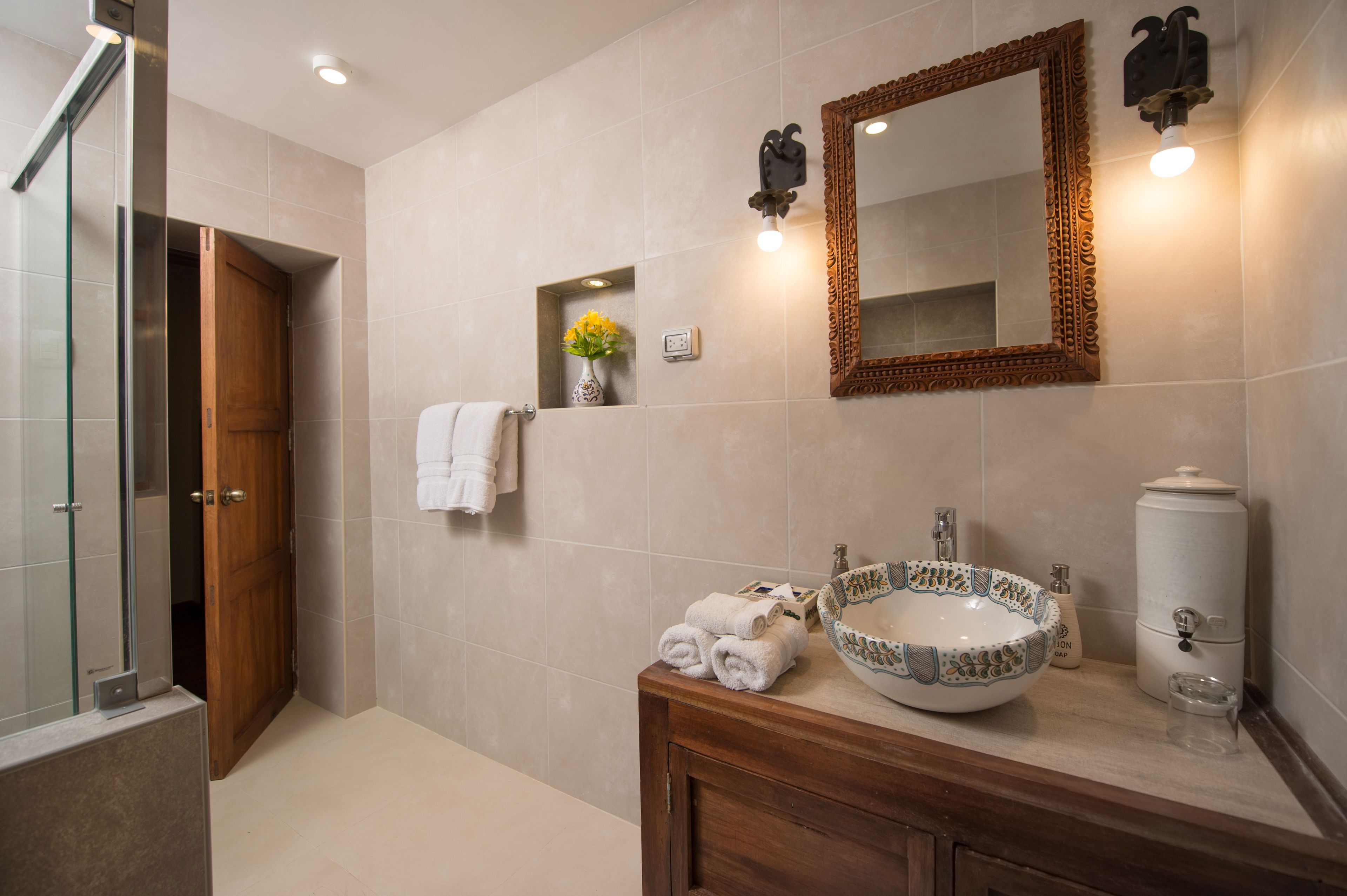junior room | bathroom | shower, rainfall showerhead, designer toiletries, hair dryer