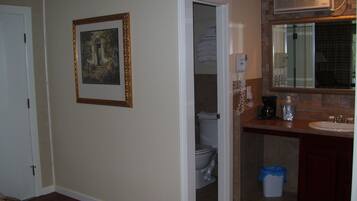 Combined shower/tub, eco-friendly toiletries, hair dryer, towels