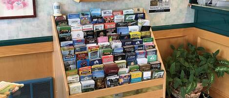 A display of miniature menus and attractions at a hotel.