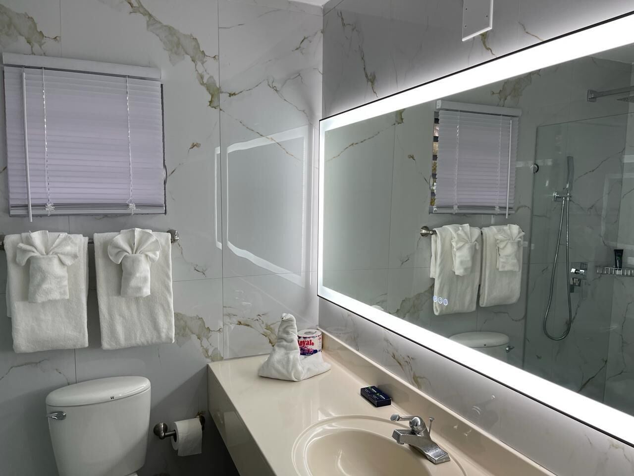 one bedroom with full kitchen | bathroom | shower, free toiletries, hair dryer, towels