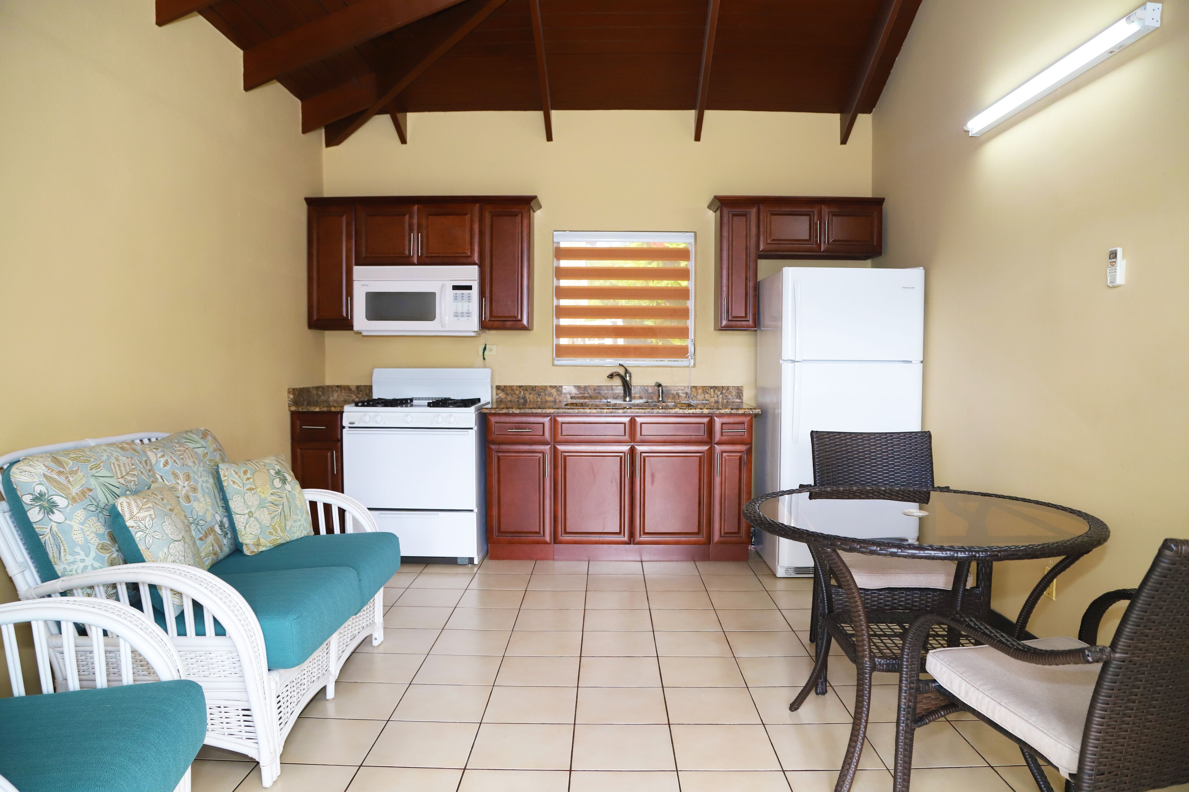one bedroom suite with full kitchen | private kitchen | full-sized fridge, microwave, oven, electric kettle