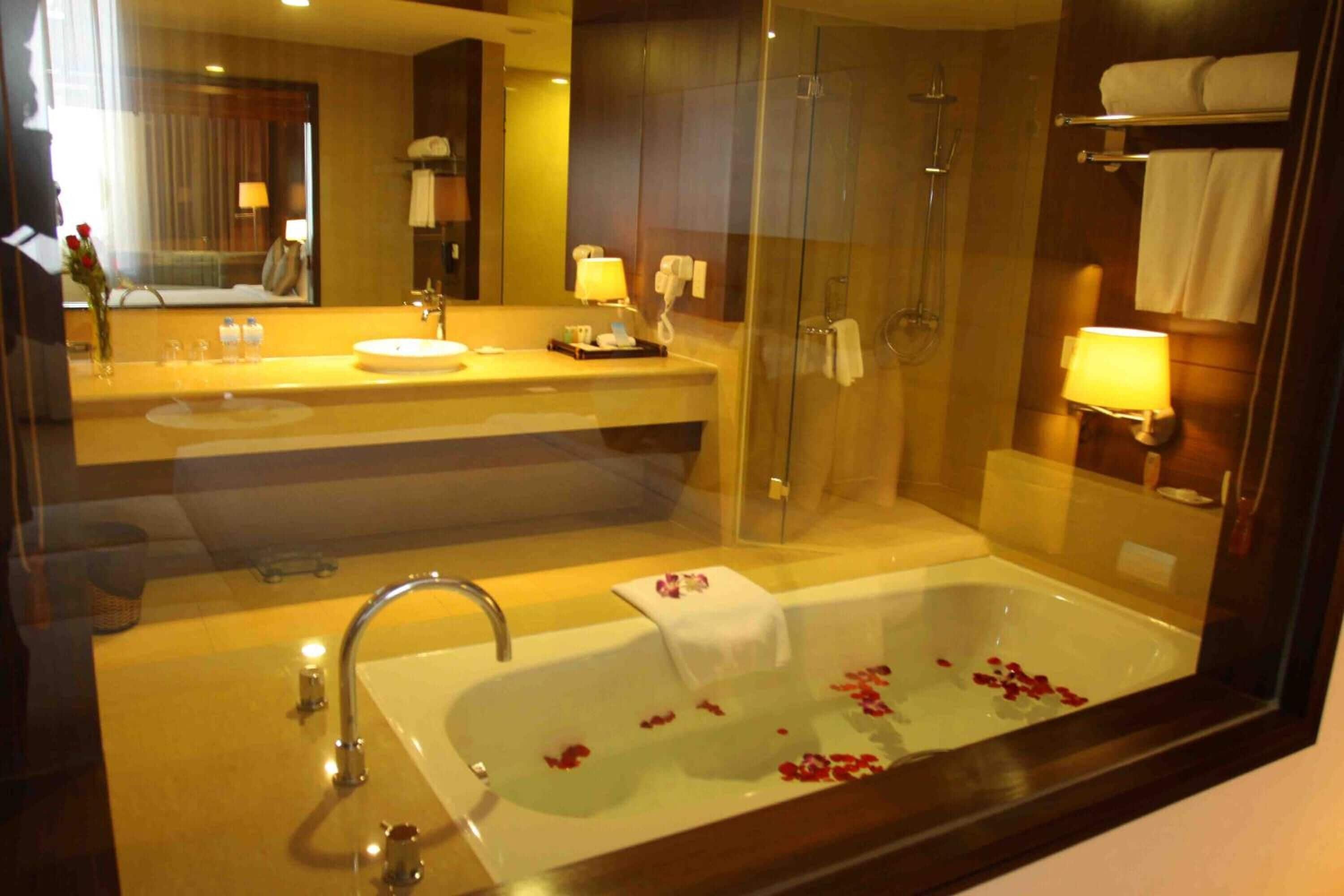 studio | bathroom | hair dryer, slippers, towels