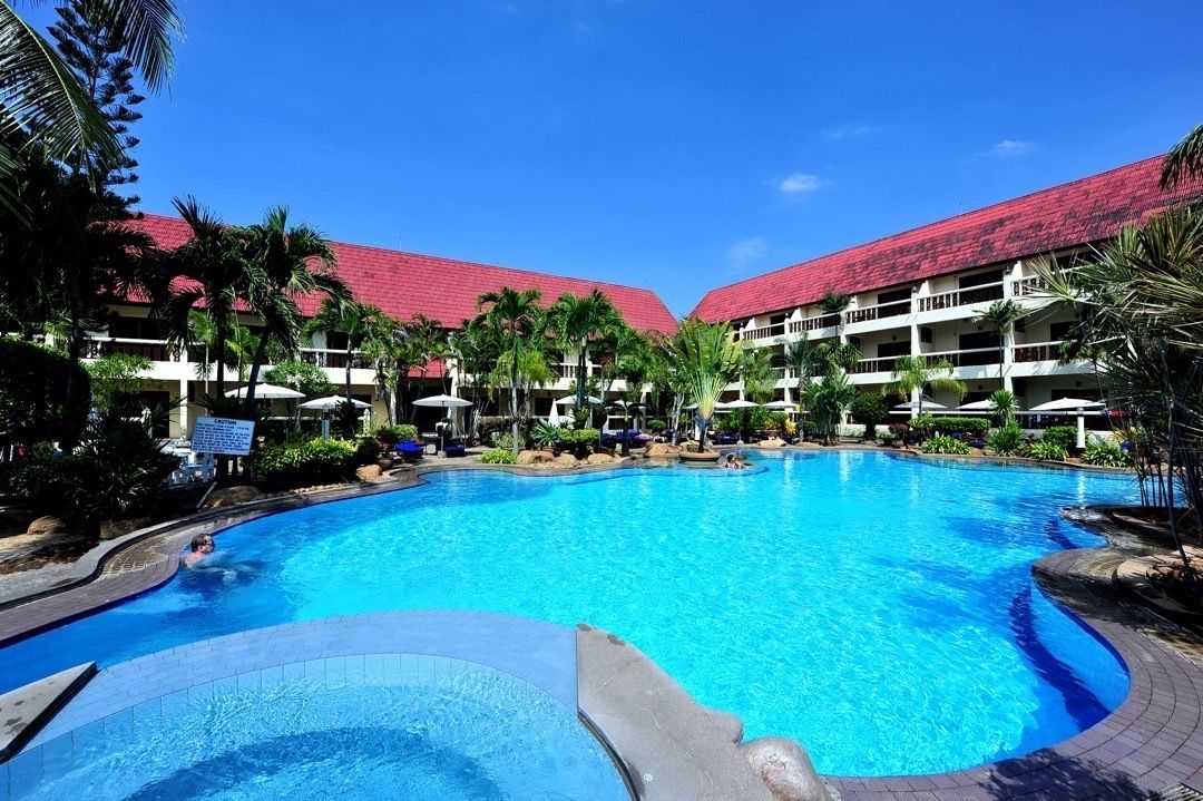 Outdoor pool, pool umbrellas, pool loungers