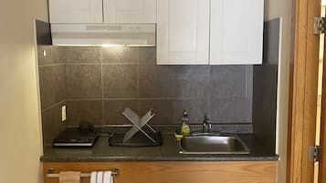 Fridge, microwave, coffee/tea maker