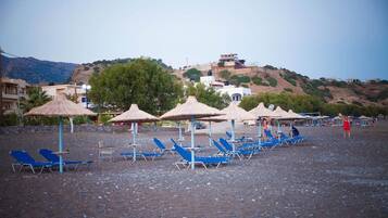 Beach nearby, sun loungers, beach umbrellas