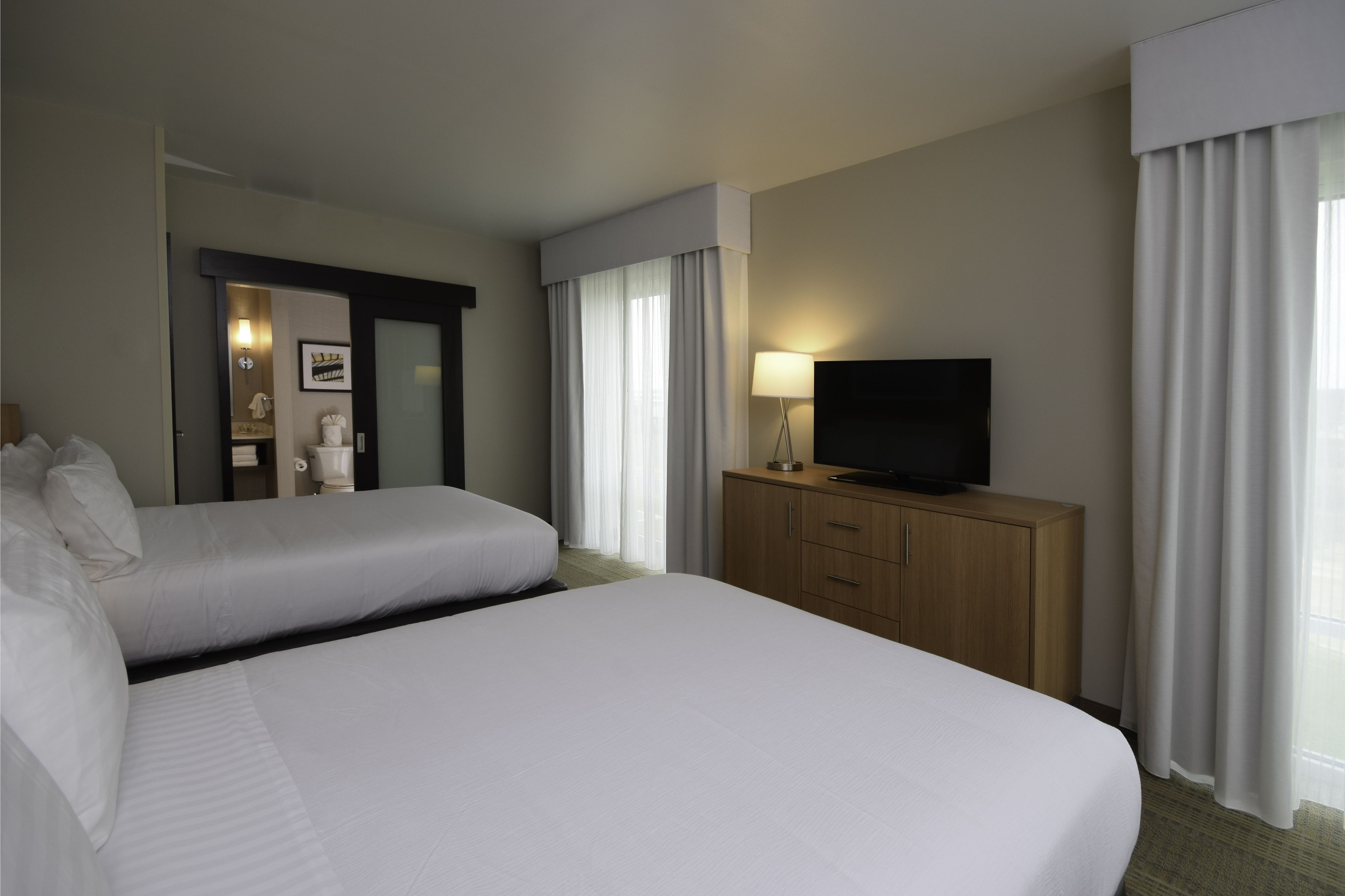 1 bedroom, desk, laptop workspace, blackout curtains